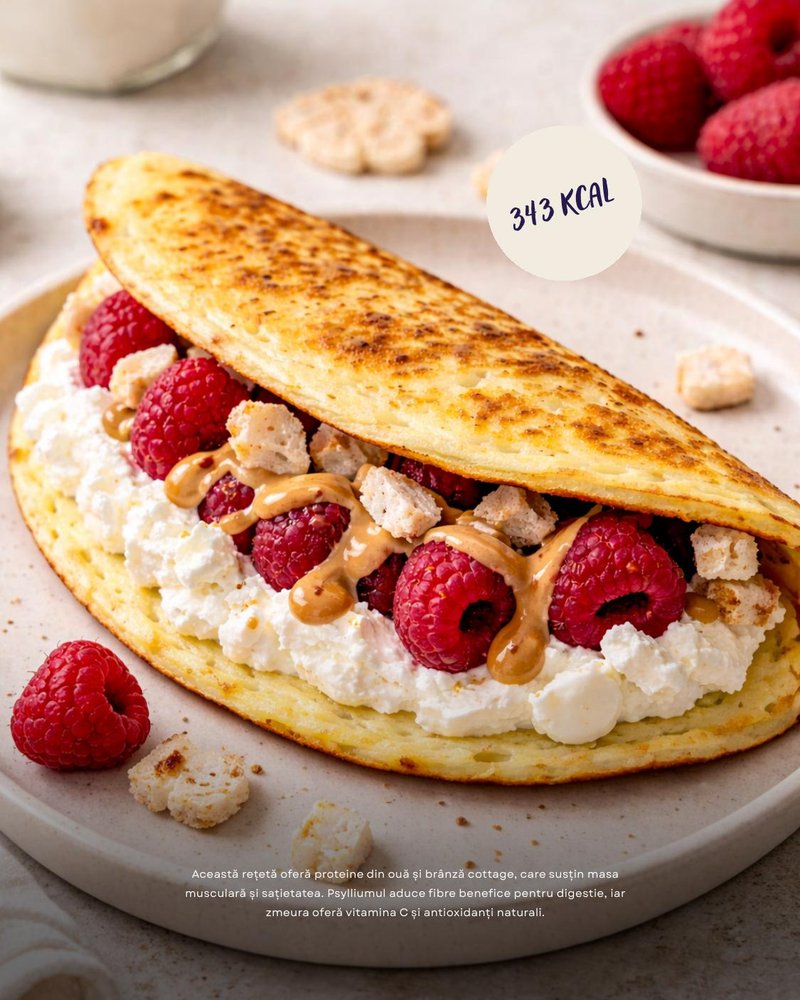 Clătită dulce cu brânză și zmeură
