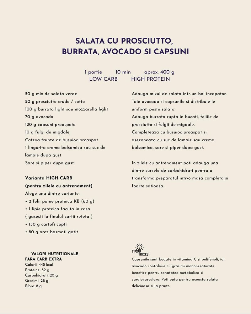Rețeta: Salată cu prosciutto, burrata, avocado și căpșuni